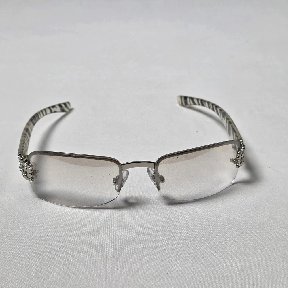 Panama Jack Sunglasses Womens Silver Zebra Print Rimless Rhinestone SR1214